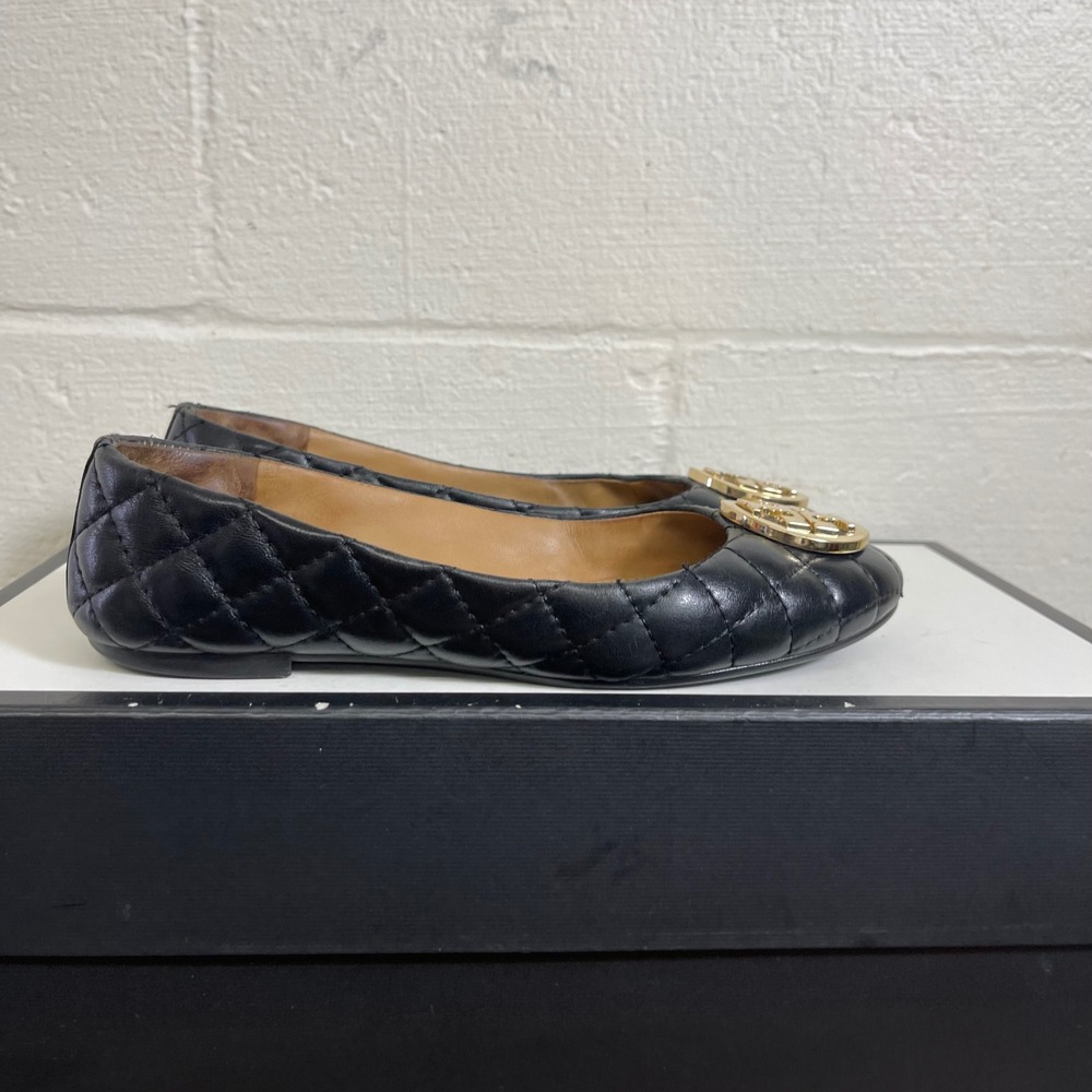 Tory Burch Black Quilted Leather Ballet Flats Slip On Shoes Women's‎ Size 5.5 US